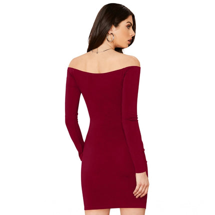 Rosolly Women's Knitting stretchable Solid V Neck Full Sleeve Dress (Maroon)