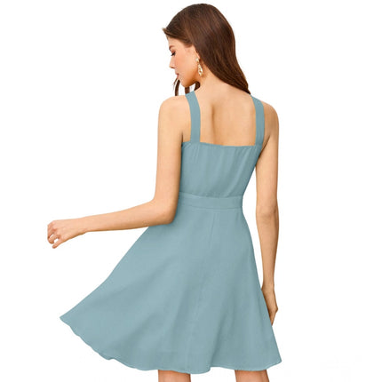Rosolly Women's Knitting stretchable Solid Halter Neck Sleeveless Dress (Pista )