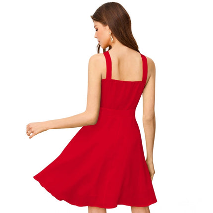 Rosolly Women's Knitting stretchable Solid Halter Neck Sleeveless Dress (Red )