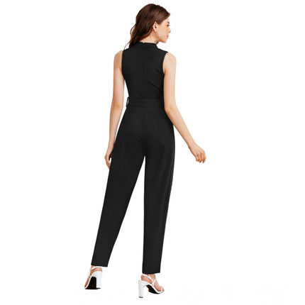 Rosolly Women's Knitting stretchable Solid Round Neck Sleeveless Jumpsuit (Black)