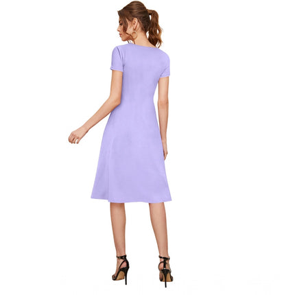 Rosolly Women's Knitting stretchable Solid Round Neck Cap Sleeve Dress (Purple)