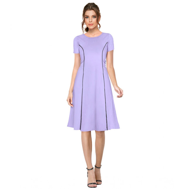 Rosolly Women's Knitting stretchable Solid Round Neck Cap Sleeve Dress (Purple)