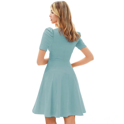 Rosolly Women's Knitting stretchable Solid V Neck Cap Sleeve Dress (Pista)