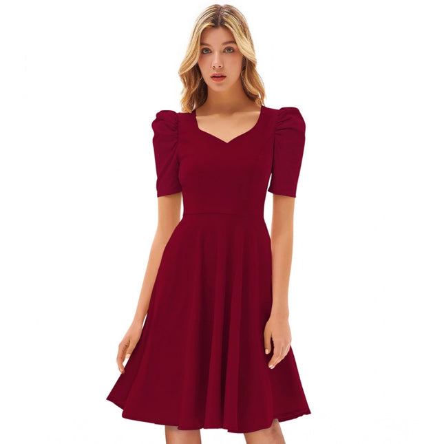 Rosolly Women's Knitting stretchable Solid V Neck Cap Sleeve Dress (Maroon)