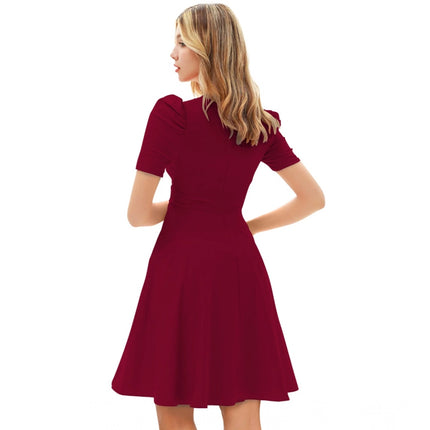 Rosolly Women's Knitting stretchable Solid V Neck Cap Sleeve Dress (Maroon)