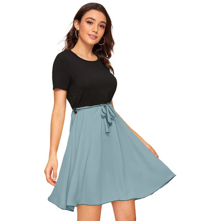 Rosolly Women's Knitting stretchable Solid Round Neck Cap Sleeve Dress (Pista)