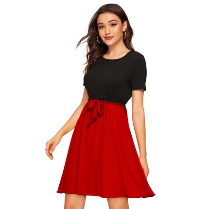 Rosolly Women's Knitting stretchable Solid Round Neck Cap Sleeve Dress (Red)