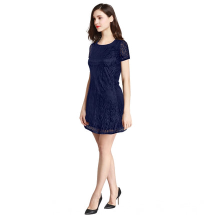 Rosolly Women's Rasal Solid Round Neck Cap Sleeve Dress (Blue)