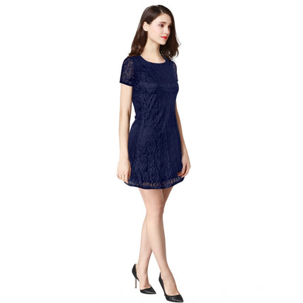Rosolly Women's Rasal Solid Round Neck Cap Sleeve Dress (Blue)