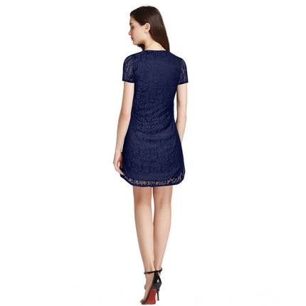 Rosolly Women's Rasal Solid Round Neck Cap Sleeve Dress (Blue)