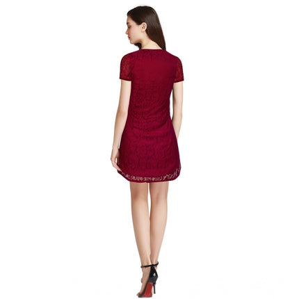 Rosolly Women's Rasal Solid Round Neck Cap Sleeve Dress (Maroon)