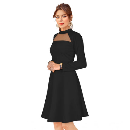 Rosolly Women's Knitting stretchable Solid Round Neck Full Sleeve Dress (Black)