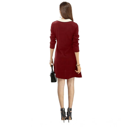 Rosolly Women's Polyester Solid Collar 3-4th Dress (Maroon)