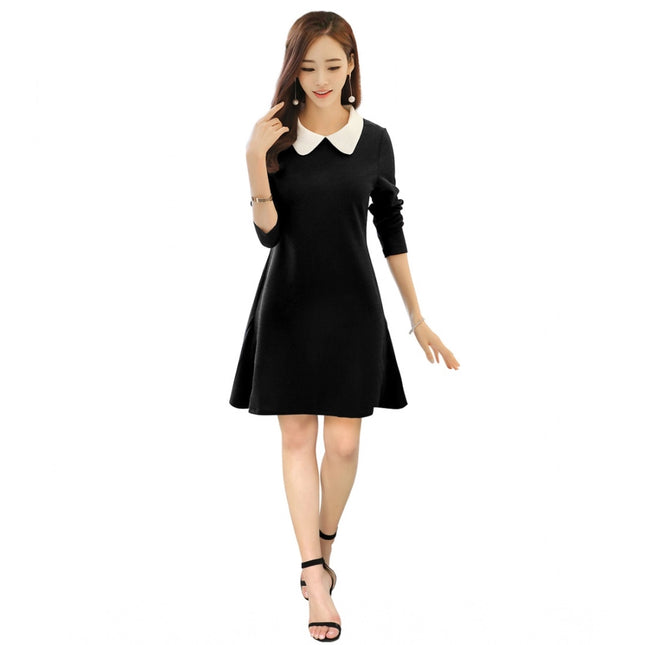 Rosolly Women's Polyester Solid Collar 3-4th Dress (Black)