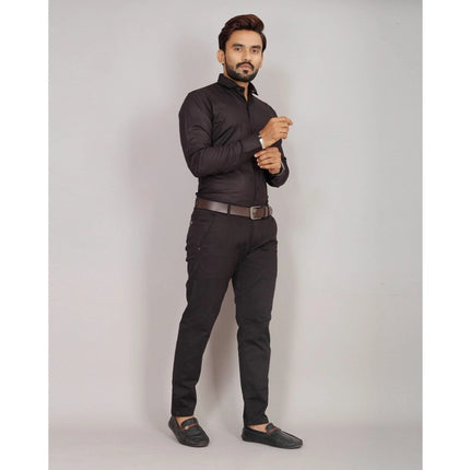 Rosolly Men's Casual Cotton Solid Full Sleeve Shirt (Black)