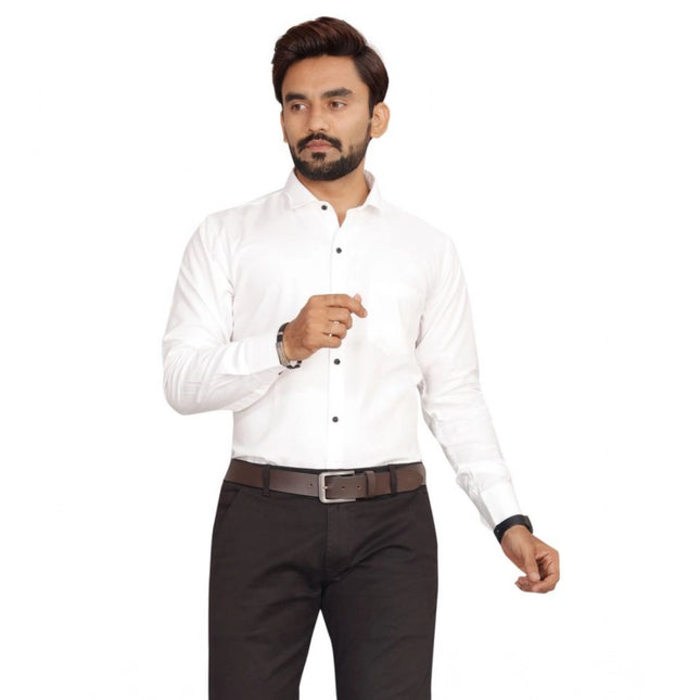 Rosolly Men's Casual Cotton Solid Full Sleeve Shirt (White)