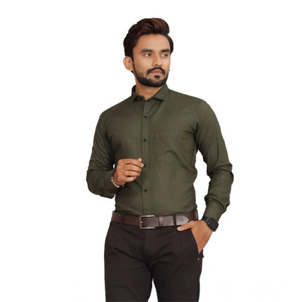 Rosolly Men's Casual Cotton Solid Full Sleeve Shirt (M.Green)