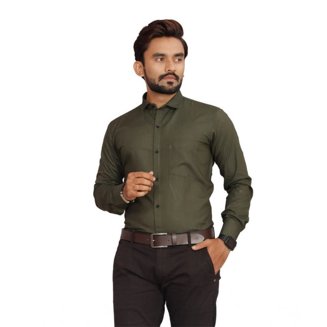 Rosolly Men's Casual Cotton Solid Full Sleeve Shirt (M.Green)