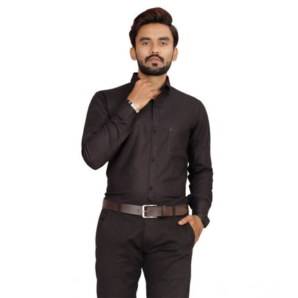 Rosolly Men's Casual Cotton Solid Full Sleeve Shirt (Black)