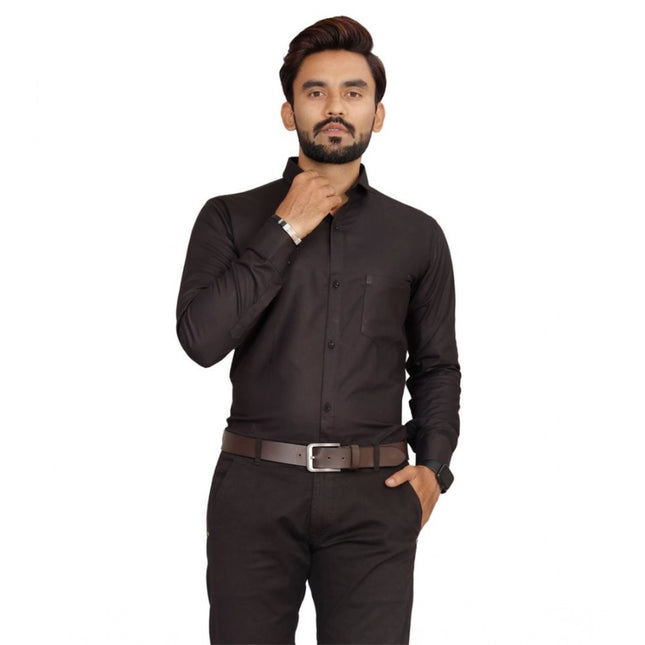 Rosolly Men's Casual Cotton Solid Full Sleeve Shirt (Black)