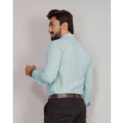 Rosolly Men's Casual Cotton Solid Full Sleeve Shirt (Aqua)