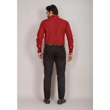 Rosolly Men's Casual Cotton Solid Full Sleeve Shirt (Red)