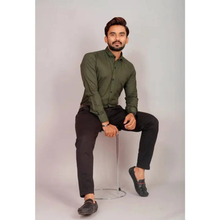 Rosolly Men's Casual Cotton Solid Full Sleeve Shirt (M.Green)