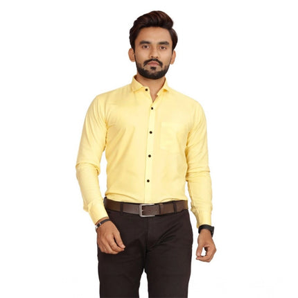 Rosolly Men's Casual Cotton Solid Full Sleeve Shirt (Yellow)