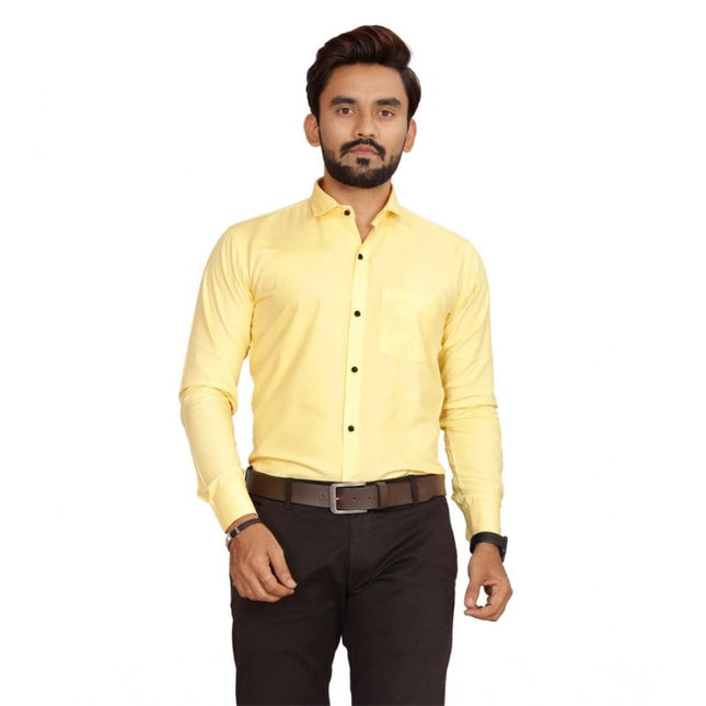 Rosolly Men's Casual Cotton Solid Full Sleeve Shirt (Yellow)