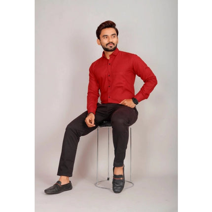 Rosolly Men's Casual Cotton Solid Full Sleeve Shirt (Red)