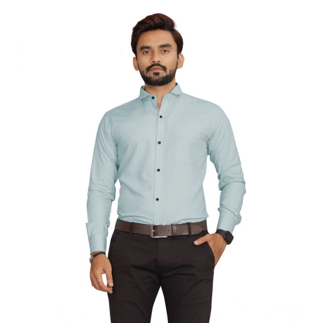 Rosolly Men's Casual Cotton Solid Full Sleeve Shirt (Aqua)