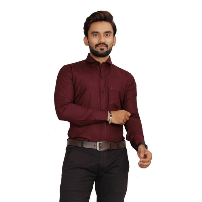 Rosolly Men's Casual Cotton Solid Full Sleeve Shirt (Brown)