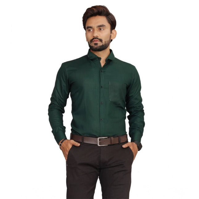 Rosolly Men's Casual Cotton Solid Full Sleeve Shirt (Green)
