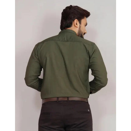 Rosolly Men's Casual Cotton Solid Full Sleeve Shirt (M.Green)