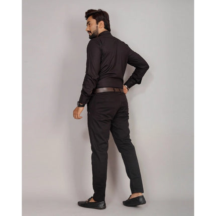 Rosolly Men's Casual Cotton Solid Full Sleeve Shirt (Black)