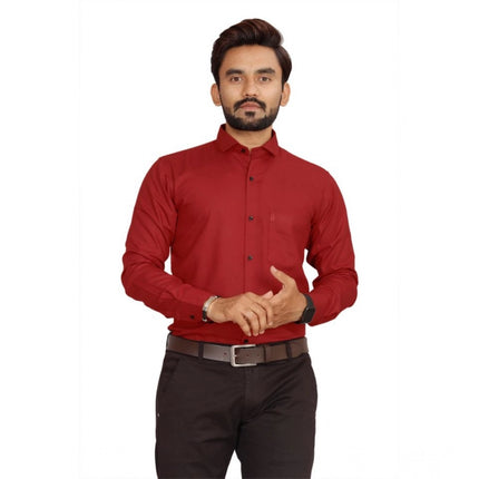 Rosolly Men's Casual Cotton Solid Full Sleeve Shirt (Red)