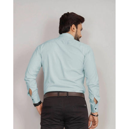 Rosolly Men's Casual Cotton Solid Full Sleeve Shirt (Aqua)