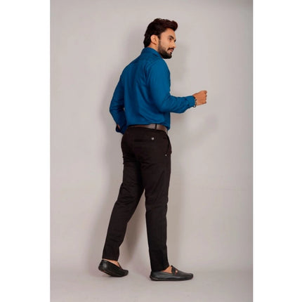 Rosolly Men's Casual Cotton Solid Full Sleeve Shirt (Blue)