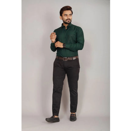 Rosolly Men's Casual Cotton Solid Full Sleeve Shirt (Green)