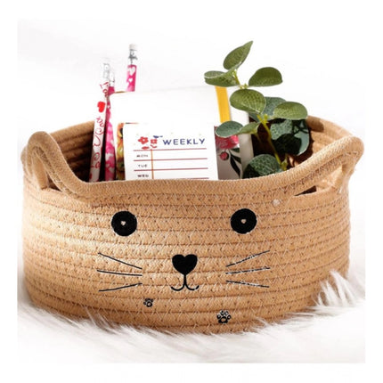 Rosolly Cotton Small Cat With Face Basket Pack of 1 (Beige)