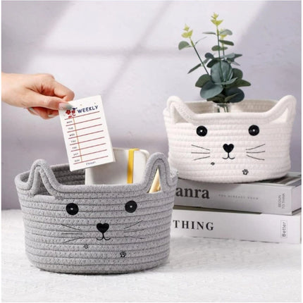 Rosolly Cotton Small Cat With Face Basket Pack of 1 (Grey)