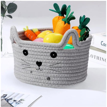 Rosolly Cotton Small Cat With Face Basket Pack of 1 (Grey)
