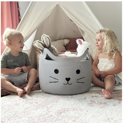 Rosolly Cotton Large Storage Cat Basket 15x11 Inch Pack of 1 (Grey)