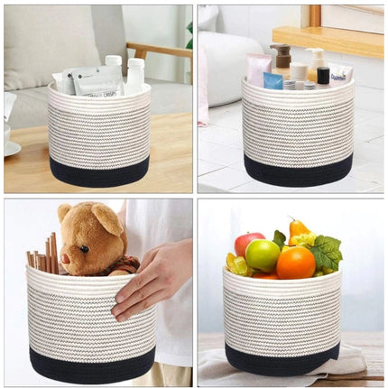 Rosolly Cotton Large Woven Storage Basket 10x10 Inch Pack of 1 (White)
