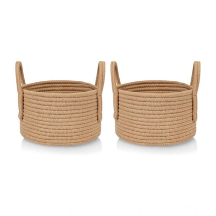 Rosolly Cotton Round Storage Rope Woven Baskets Pack of 2 (Beige)