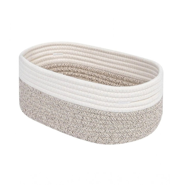Rosolly Cotton Oval Storage Rope Woven Baskets Pack of 1 (White Mix)