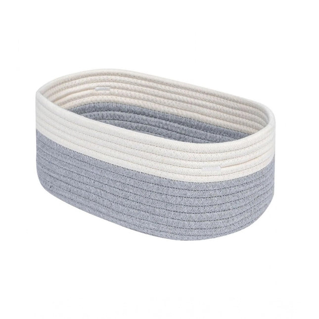 Rosolly Cotton Oval Storage Rope Woven Baskets Pack of 1 (White Grey)