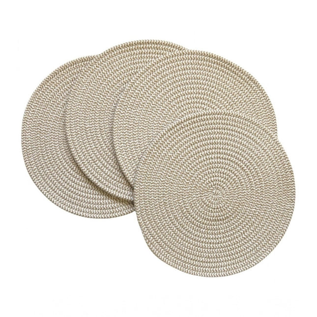 Rosolly Cotton Dining Table Round Placemat Mats Set of 4 (Beige White)
