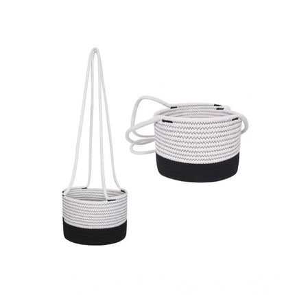 Rosolly Cotton Hanging Planter Flower Basket Pack of 1 (Black &amp; White)
