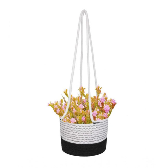 Rosolly Cotton Hanging Planter Flower Basket Pack of 1 (Black &amp; White)